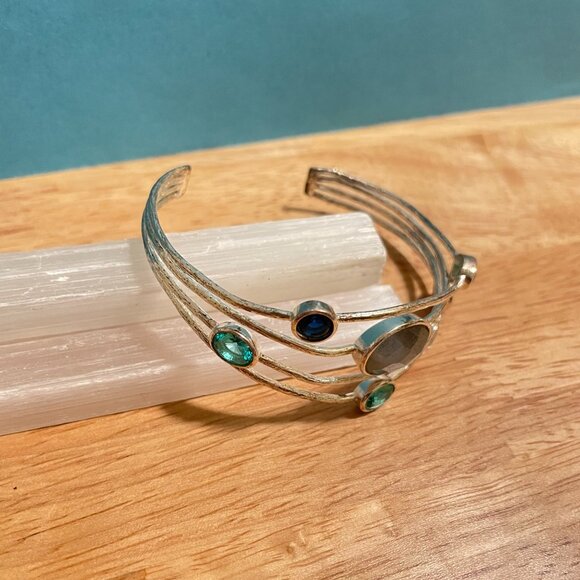 Silver Tone Metal Rhinestones & Wire Cuff Bracelet - Picture 4 of 5